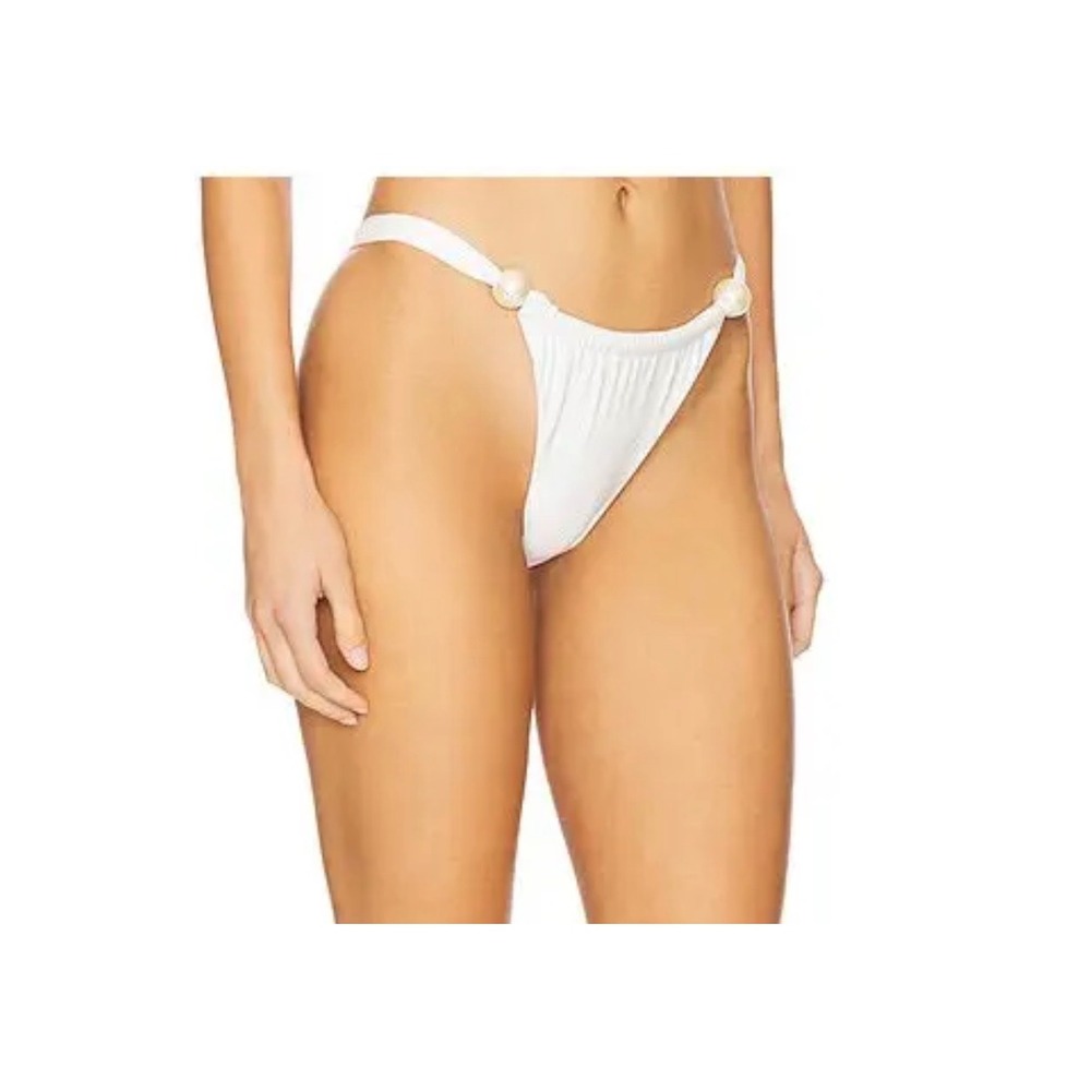 Tularosa Joylin Bikini Bottom Ivory White Pearl Accent High Cut Medium NEW